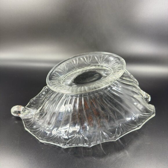 Antique Lilypad Leaf Shaped Clear Centerpiece Glass Bowl Dish Footed Glass Decor - Picture 7 of 16